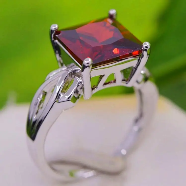 Hot Sale Fashion Designer Jewelry 10mm Square Green Zircon Crystal Ring Plated White Gold Bijoux Women Wholesale $2.48/pc | Украшения и