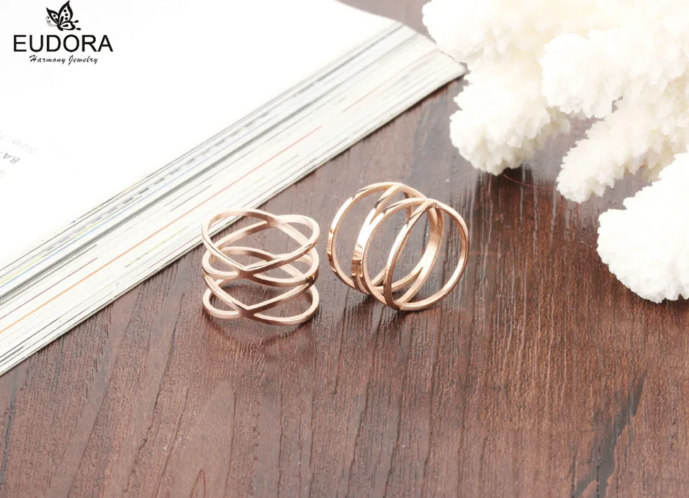 EUDORA титан сталь Розовое золото двойной крест гладкие Простые Свадебные пары