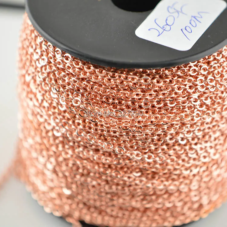 100 Meters 260SF Rose Gold Color Jewelry Making Copper Chains 3mm Wide Necklace Making DIY Materials