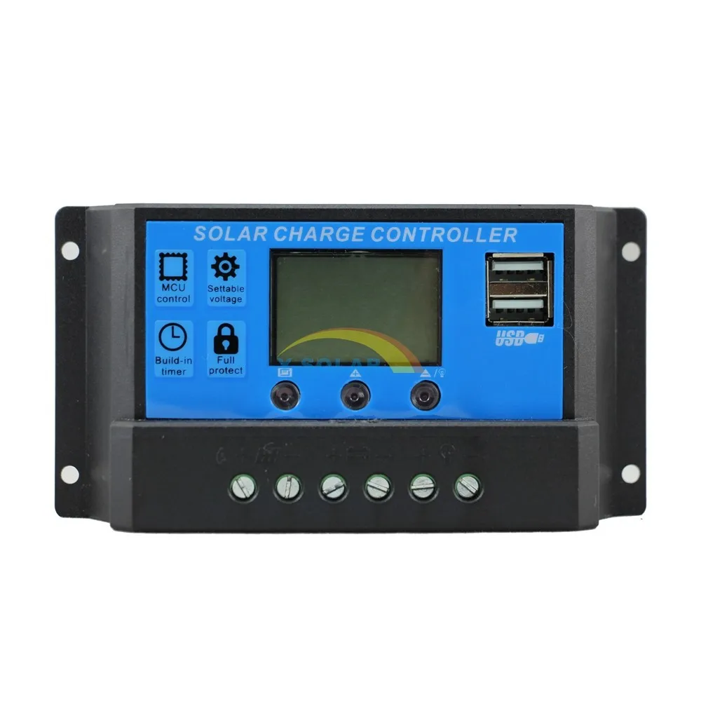 USB максимальной точкой мощности, Солнечный контроллер заряда 20A с двойным USB Выход 12V 24V автоматическая работа ЖК-дисплей Дисплей солнечный регулятор PWM Max 480W Вход