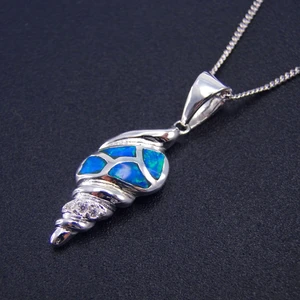 Fine jewelry Blue Opal Conch Pendant 925 sterling silver Necklace for Women Gift