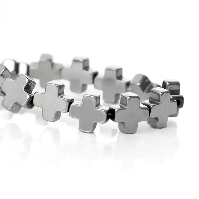 Бусины DoreenBeads из Натурального Гематита крест серебристого цвета около 6 мм x (2/8