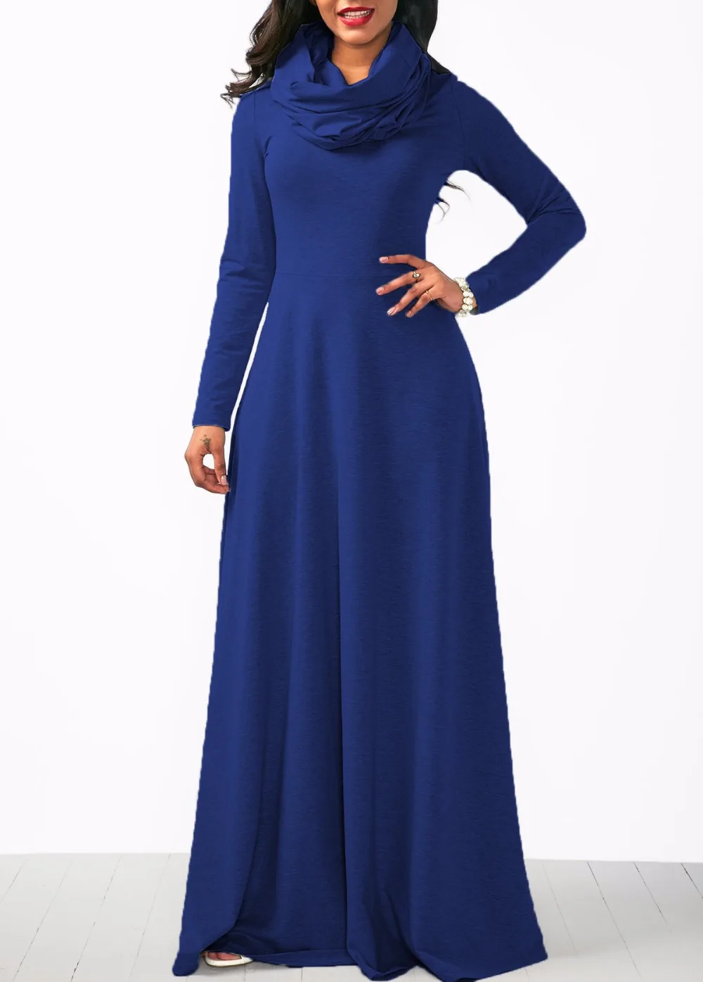 Лучшая цена 2018 осень зима Макси платье Для женщин водолазка с длинными рукавами