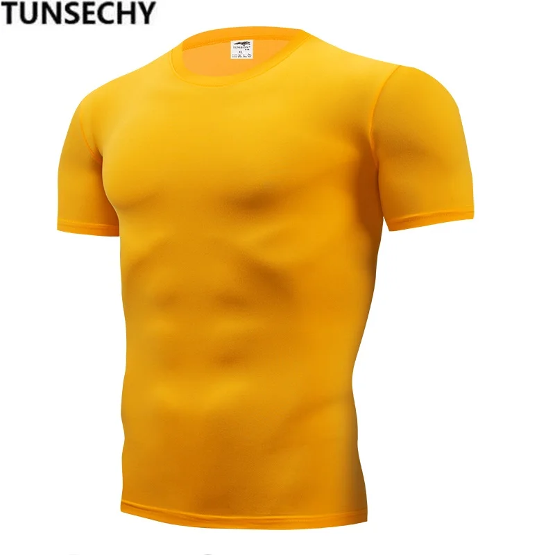Мужская облегающая футболка TUNSECHY с коротким рукавом для фитнеса | одежда
