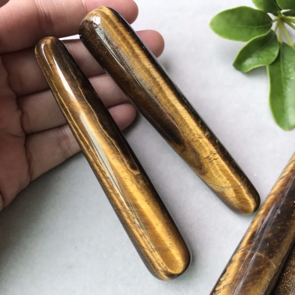 

Natural tiger eye gem quartz crystal massage stick Relaxation point healing 1pc