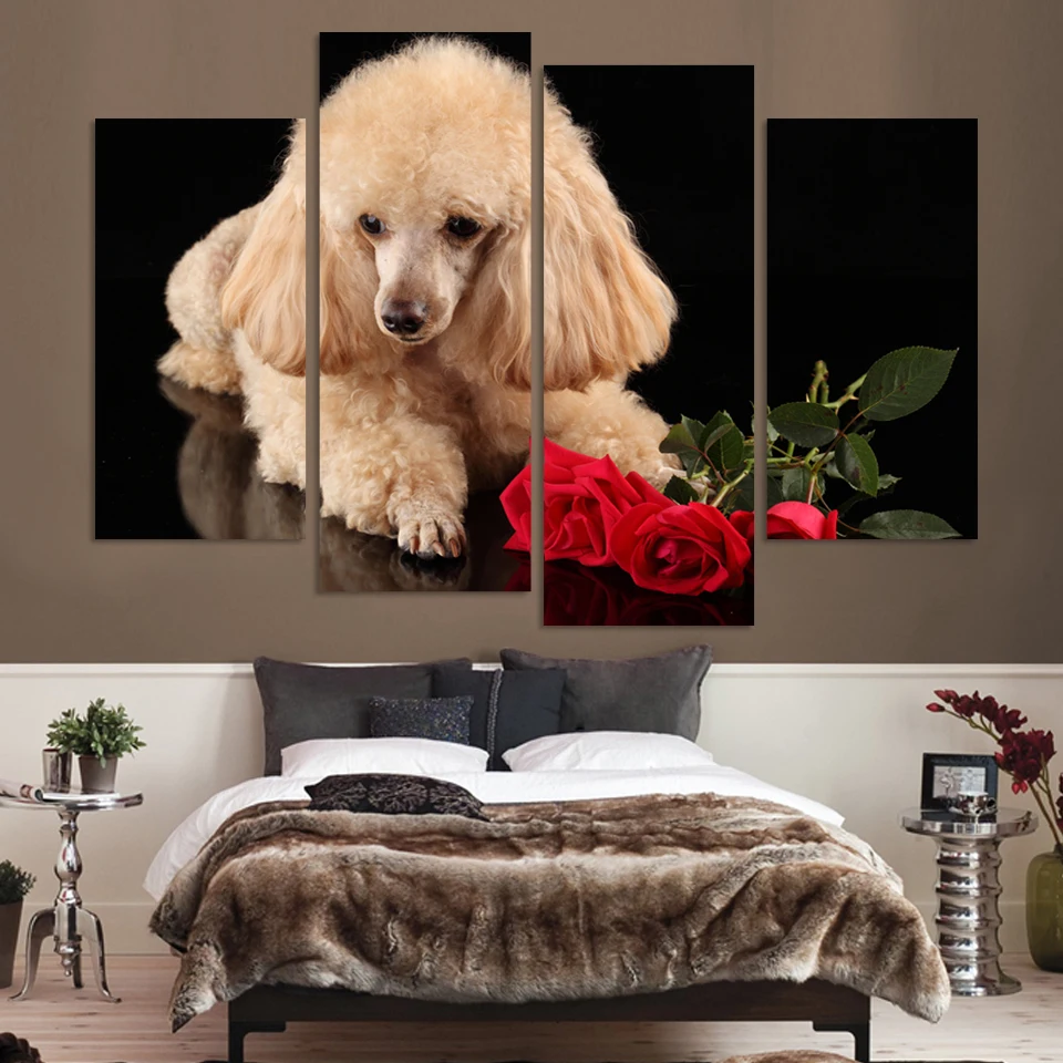 4 панели прекрасный холст печать забрать фотографии lucy dogs стены искусства