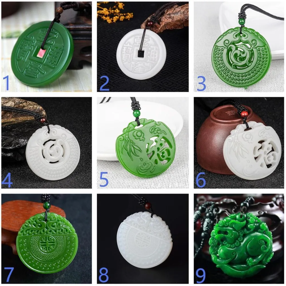 

Fashion Natural Hand-carved China Green/White Jade Round Dragon PiXiu Pendant
