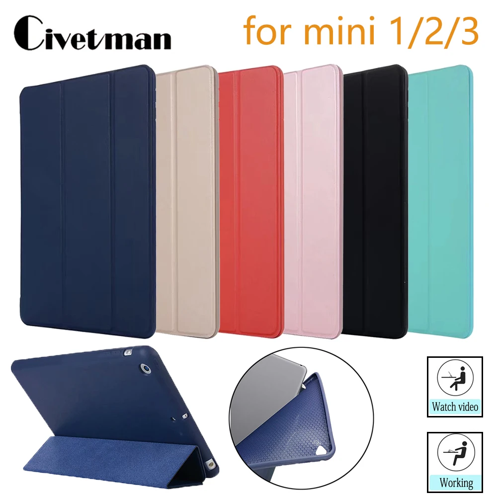 Чехол для iPad Mini 3 2 1, чехол из искусственной кожи, силиконовая Мягкая задняя крышка с тройной подставкой, авто спящий смарт-чехол для iPad Mini2 Funda