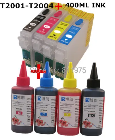 

T2001 refillable ink cartridge for epson XP-100 XP-200 XP-300 XP-310 XP-400 XP-410 WF-2510 2520 2530 2540+4 Color Dye Ink 400ml