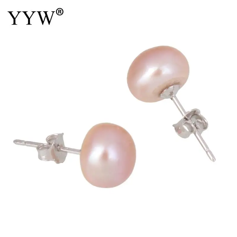 

Freshwater Pearl Stud Earrings Silver Color Plated with Freshwater Pearl real silver plated natural 9-9.5mm Sold By Pair