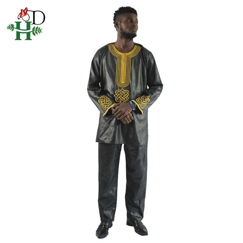 H & D 2019 Мужская традиционная африканская одежда bazin riche hombres camisa con pantalones bordado camiseta