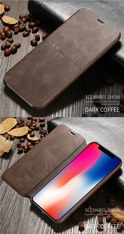 X-Level винтажный кожаный флип-чехол для телефона для iPhone 8, 7, 6, 6s Plus, ультра тонкий чехол-подставка для iPhone XS Max, XR, X, 6, 7, 8 Plus - Цвет: coffee