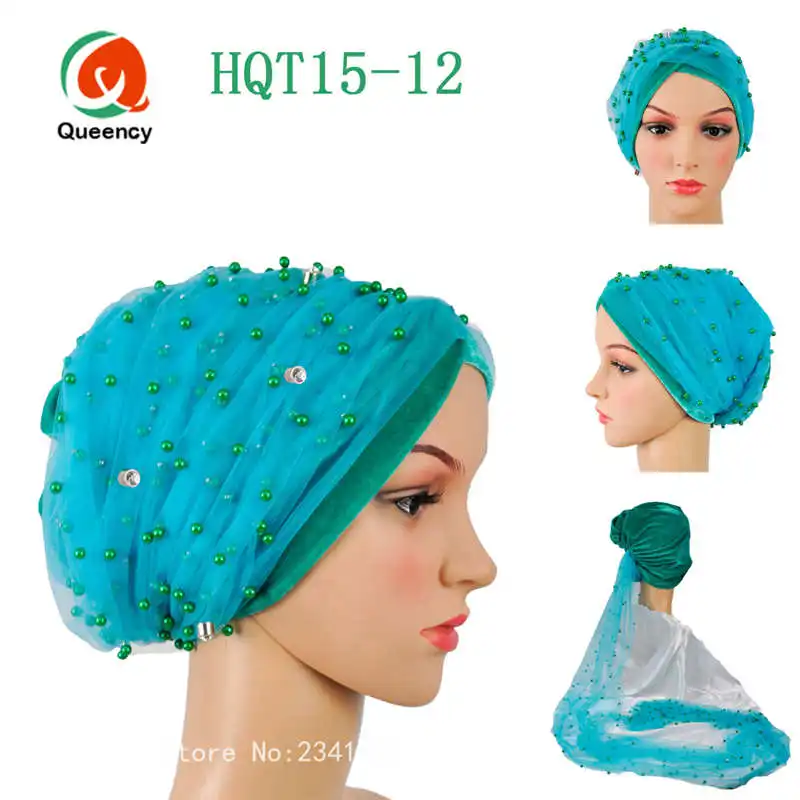 Aqua Разноцветные Африканский тюрбан геле женщины headtie тюрбан геле бусы чистая тюрбан Лидер продаж африканских headtie Scraf женщины тюрбан - Цвет: Aqua
