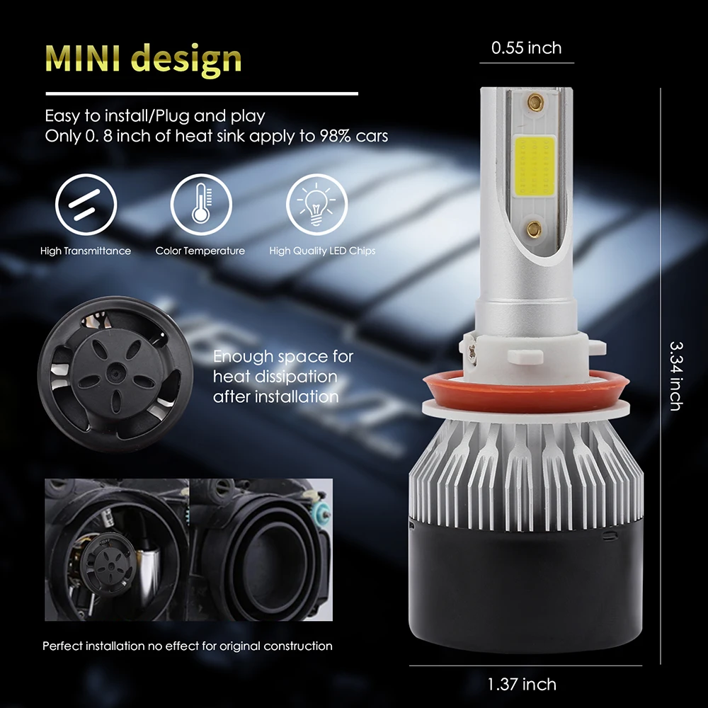 2X80 Вт EV9 H11 LED H7 H1 9005 9006 Автомобильные фары лампы 12000lm 6000K светодиодные DC12v 24v