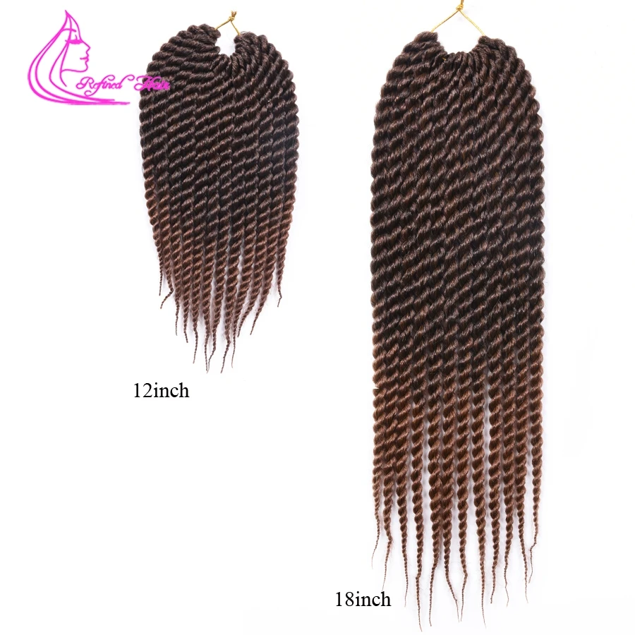 12 18Inch Synthetic Braids Ombre Senegalese Twist Hair  Handmade Crochet Braiding Hair Extensions For Black Woman 12 Roots/pc