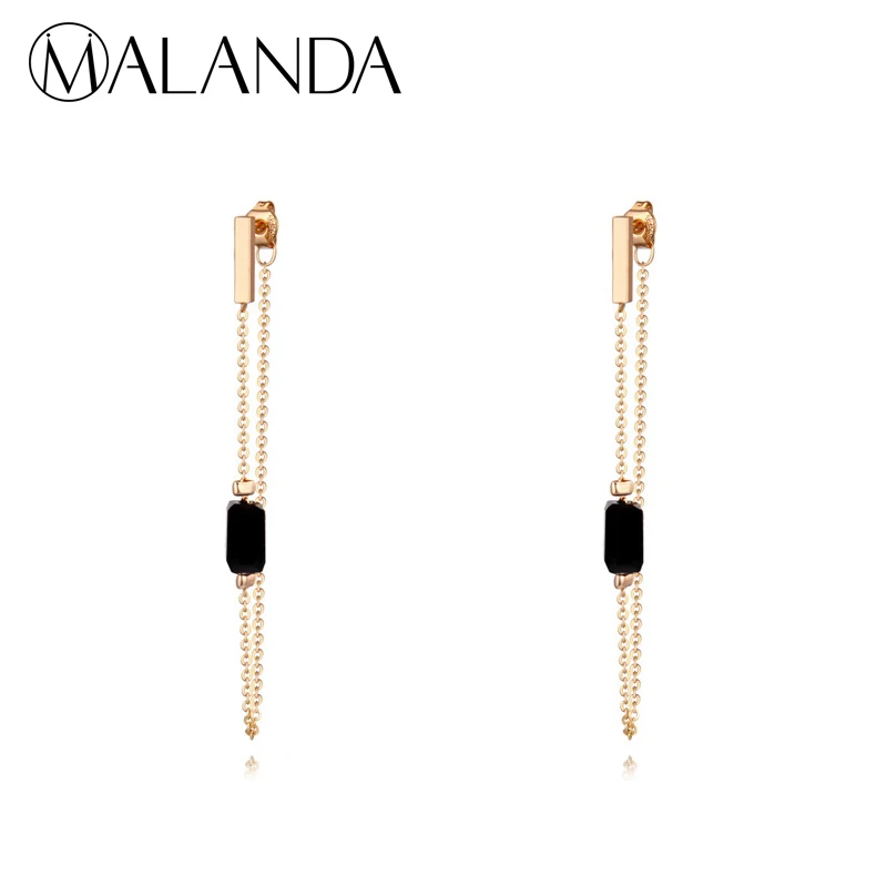 MALANDA Brand Long Piercing Tassel Earrings For Women With Black Stone New Fashion Dangle Wedding Jewelry Girl Gift | Украшения и