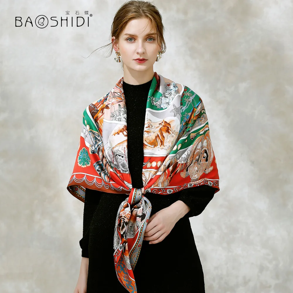 Женский шарф из 100% шелка [BAOSHIDI] зимний толстый на 16 момме 132*132|silk women scarf|pure silk shawlsbrand