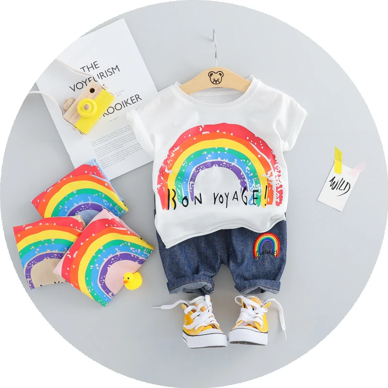 2019 г. летний комплект одежды с короткими рукавами для маленьких девочек Модный