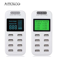AIXXCO Smart USB Charger LED Display 8 Port 40W Fast Charging For iPhone iPad Samsung Huawei Xiaomi Mobile phone