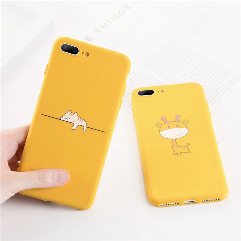 Zagter yellow candy Cover For iPhone 6 7 8 Plus X XR XS Max Cartoon Cat Phone Case 11pro Soft Back |