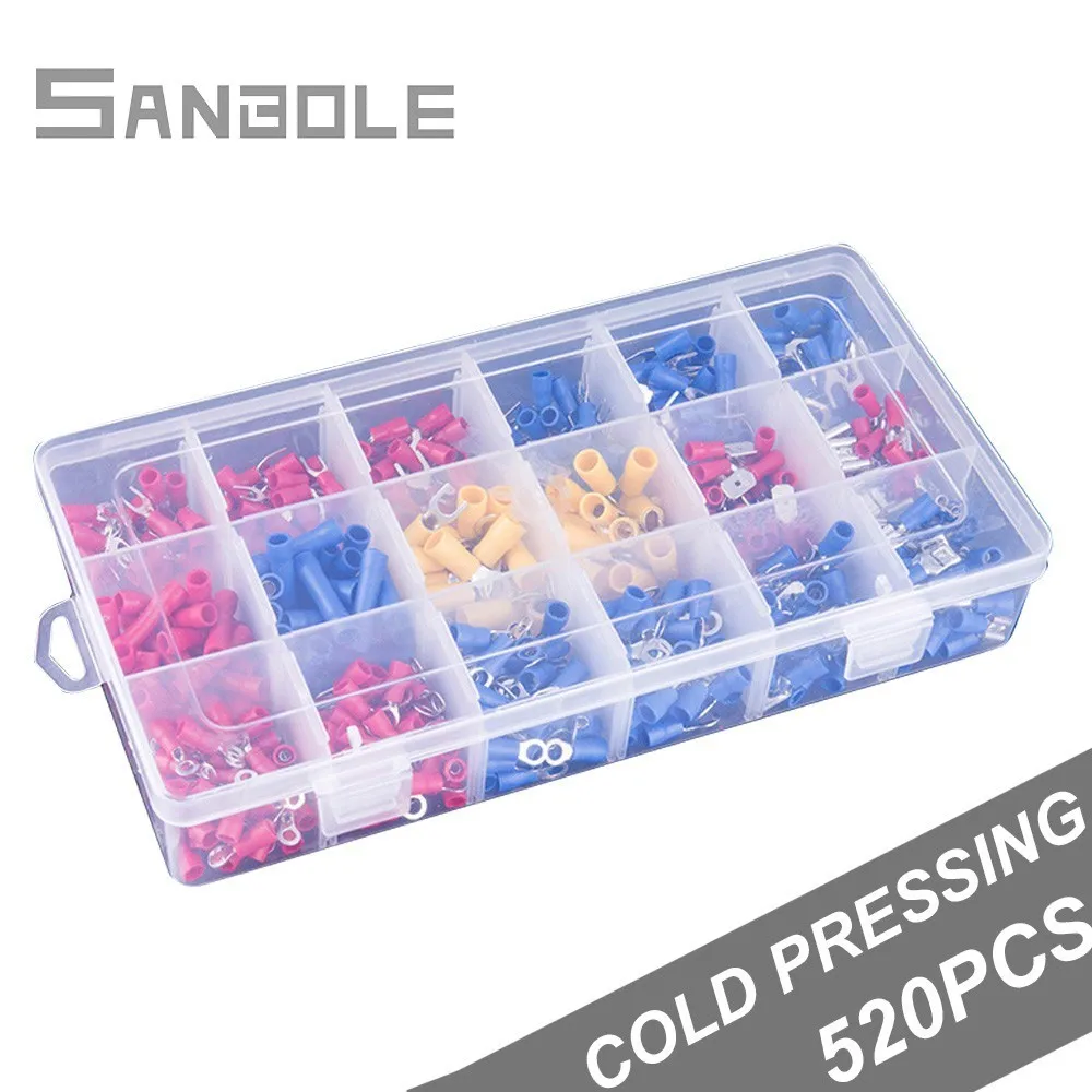 

520pcs/box Cold Pressure Connection Terminal Boxed Connect Group Combine Assorted Insulated Electrical Wire Terminals Crimp