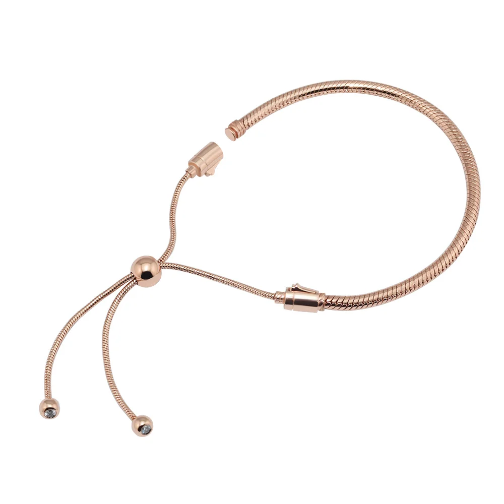 

CKK 925 Sterling Silver Rose Gold Sliding Bracelet For Women Original Fashion Jewelry Making Anniversary Gift