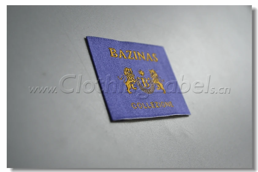 Custom damask woven labels for clothing double weaved logo shiny yellow color | Дом и сад