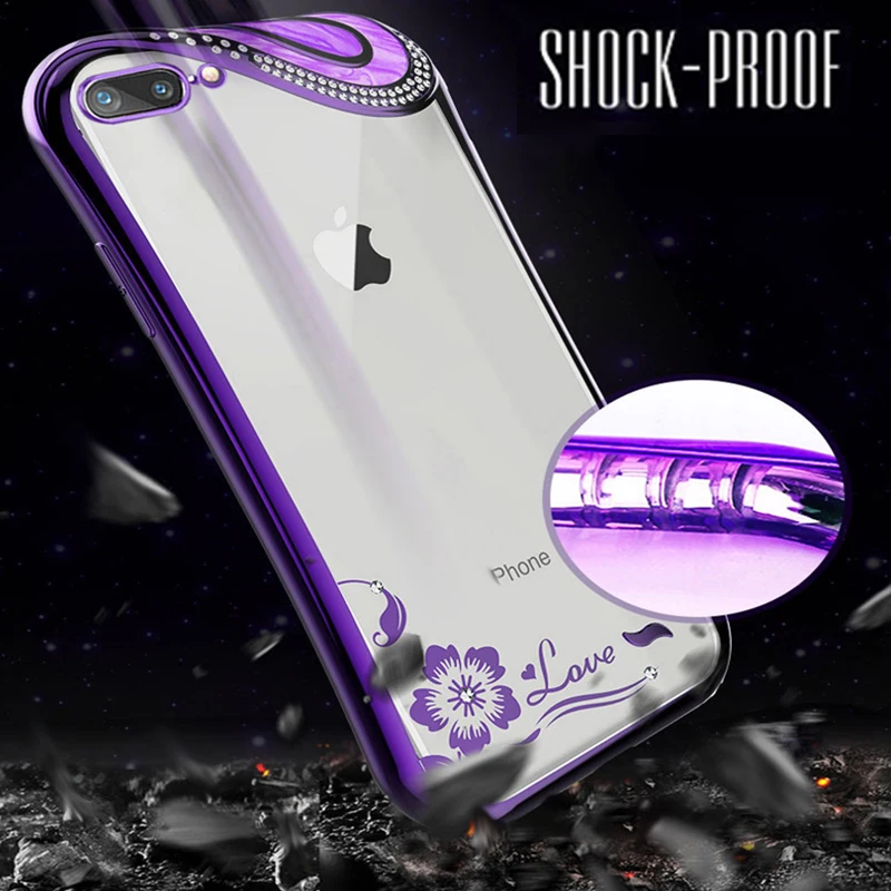 Kerzzil Luxury Slim Shockproof Diamond Case For iPhone X XR XS MAX Plating Clear Soft Silicone Cover 7 8 6 6s Plus |