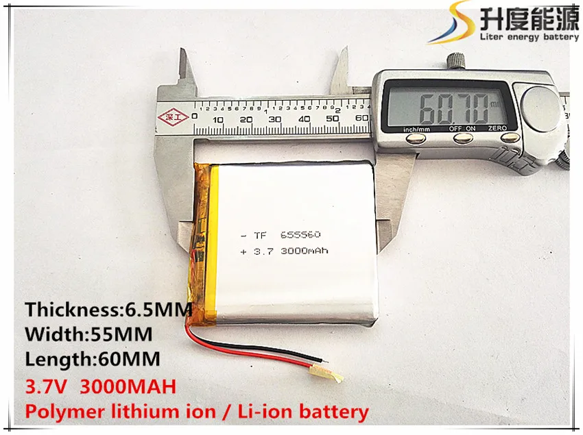 

Free shipping 1pcs/lot 655560 3.7 V lithium polymer battery 3000 mah DIY mobile emergency power charging treasure battery