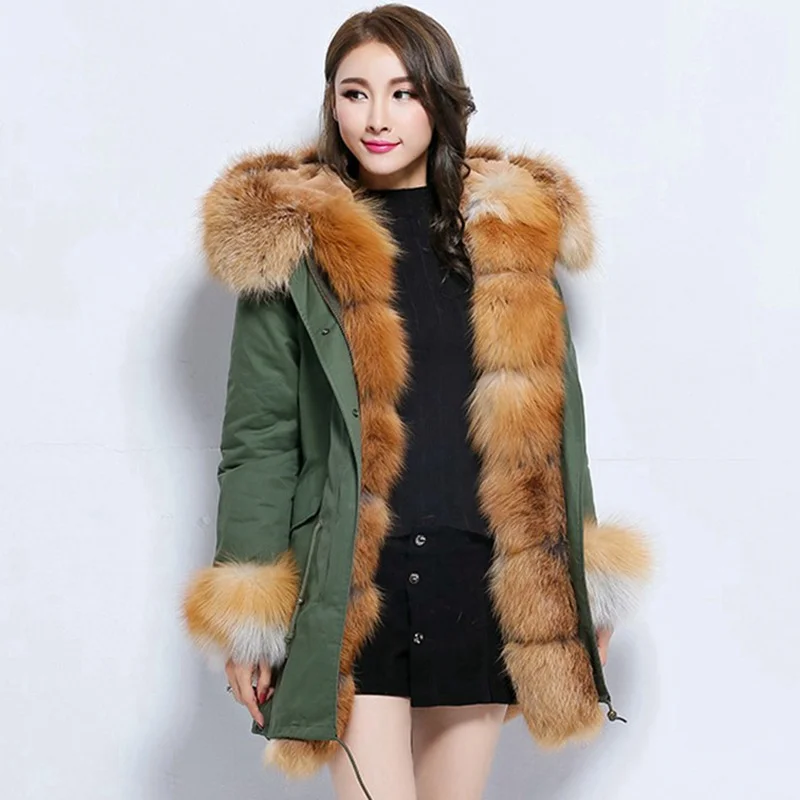 Women Winter Jacket Coat Real Fox Fur Collar Casual Vintage Coats Thick Parka Hooded Parkas Long Jackets DHL free shipping|womens winter
