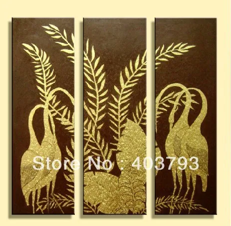 

Southeast Asia style paintings crane 3 Panels Handmade Modern Oil Painting on Canvas Wall Art Free shipping