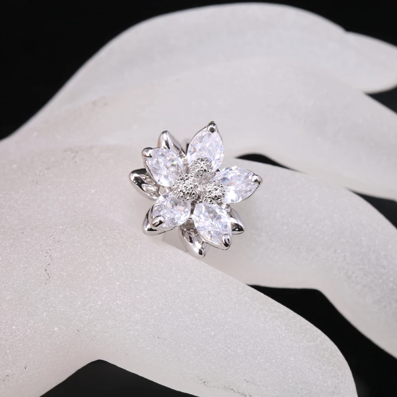 Luxurious Tridimensional Flowers White Cubic zirconia 925 Sterling Silver Fashion Women's Jewelry Rings US# Size 6 7 8 9 S1730|fashion jewelry