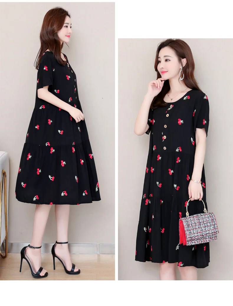 Новые женские летние платья из хлопка с вышивкой винтажное платье vestidos femme повседневное ТРАПЕЦИЕВИДНОЕ ПЛАТЬЕ С Коротким Рукавом размера плюс
