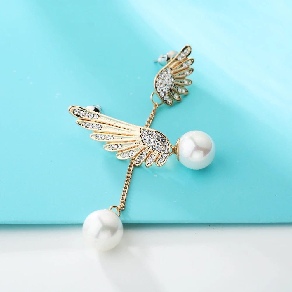 Женские серьги гвоздики с жемчугом золотистые крыльями 2021|earings|jewelry chandelier