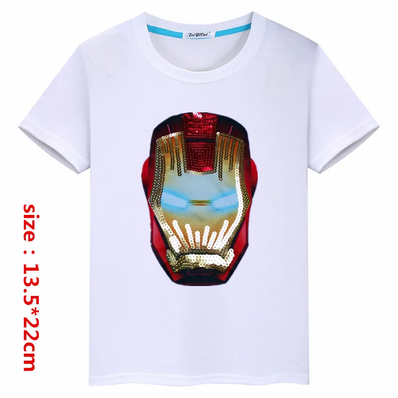 Детская одежда с героями мультфильмов; Новинка г.; Модная одежда с изображением Железного человека; Светодиодный светильник; футболка с наклейками для мальчиков; джемпер