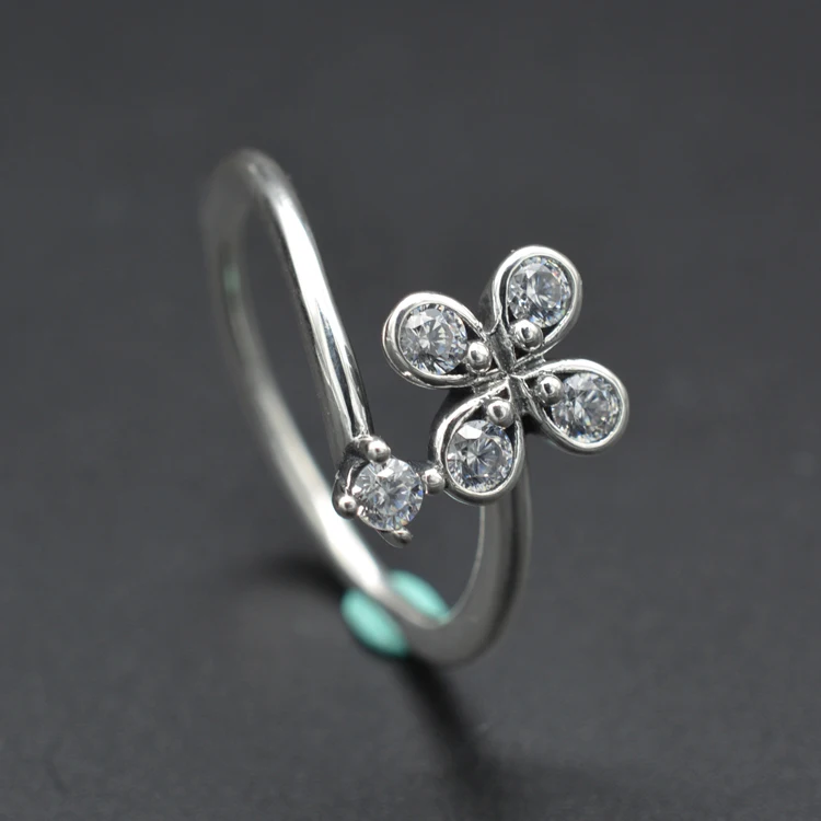 

High Quality 925 Sterling Silver Crystal CZ Ring Lucky Clover Zircon Ring Female Wedding Party Gift Exquisite Jewelry