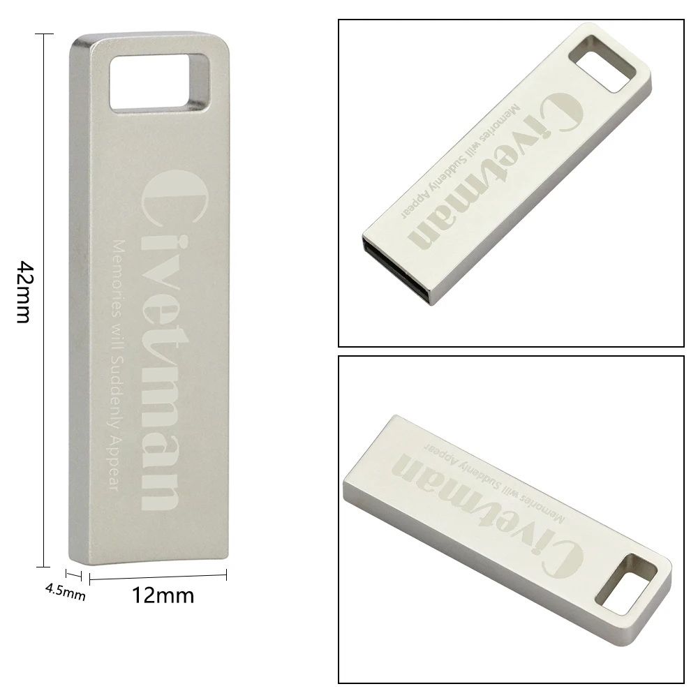 Водонепроницаемый USB флеш накопитель Civetman металлический серебристый флэш