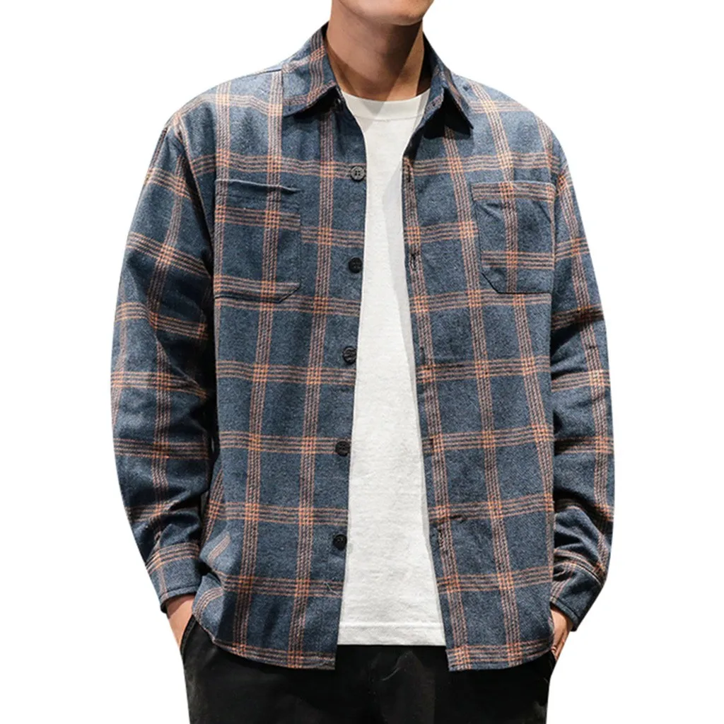 Camisa рубашка осенне-зимний синий плед Клетчатый рубашка мужские рубашки с длинными рукавами Chemise Homme хлопковые мужские рубашки в клетку