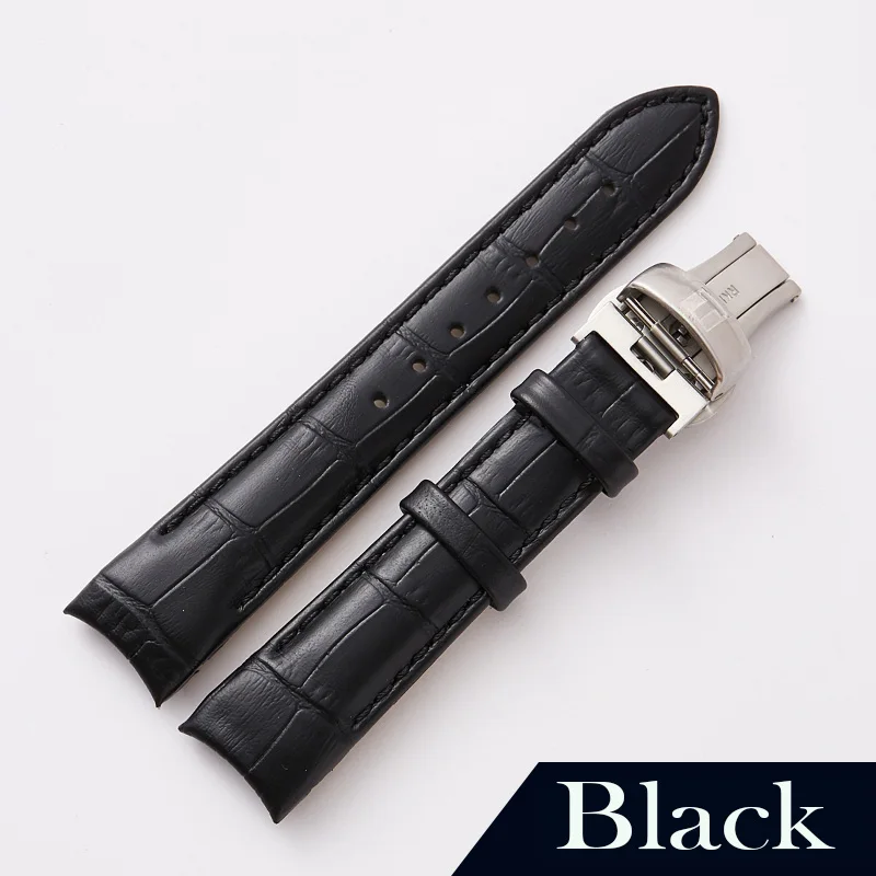 Черный Загнутый ремешок из натуральной кожи для часов TISSOT 1853 T035 Кутюрье, браслет на запястье 18 мм для женщин - Цвет ремешка: Черный