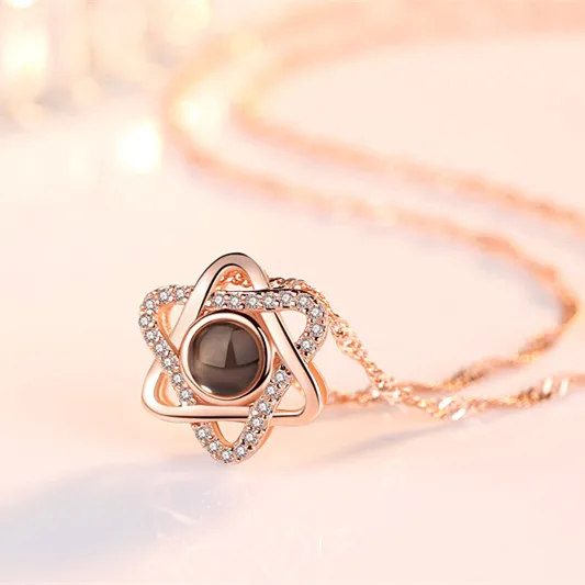 Pentagram Rose gold Женское ожерелье с подвеской в виде сердца, Кристальное колье, 925 пробы, серебро 100, язык I Love You, жена, подарок, ювелирное изделие, подарок на день Святого Валентина - Окраска металла: Pentagram Rose gold