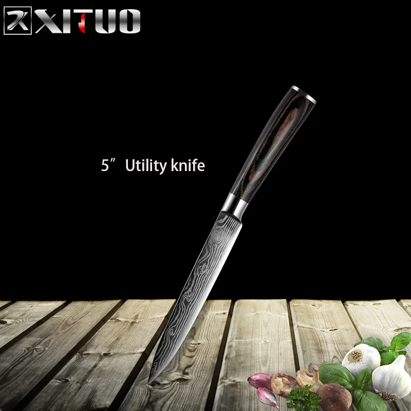 5inch utility knife XITUO набор кухонных ножей шеф-повара режущий инструмент кухонные принадлежности в японском стиле из высокоуглеродистой нержавеющей стали Шлифовальный лазерный узор для овощей - Цвет: 5inch utility knife