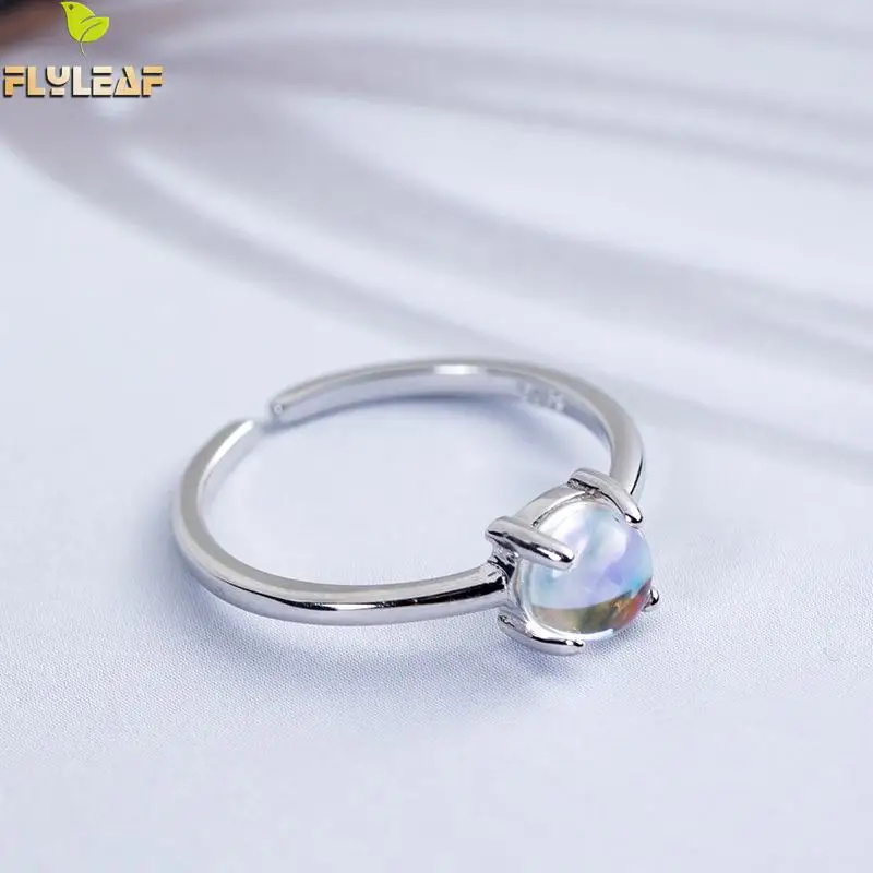 Женское Открытое кольцо с лунным камнем ювелирное изделие из стерлингового