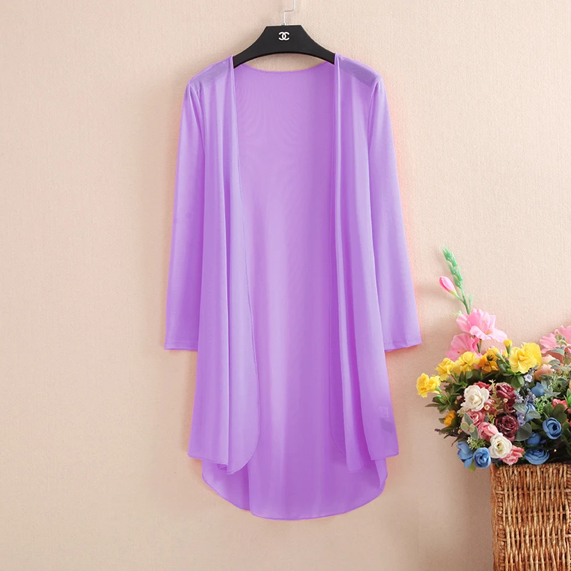 

2022 New Korean Feamle Medium Long Shawl Coat Fashion Lace Patchwork Hollow Chiffon Thin Open Stitch Summer Jacket Over