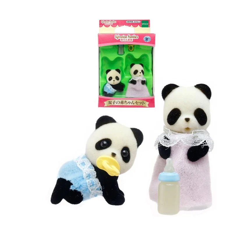 Sylvanian Families кукольный домик Меховая детская кукла аксессуары Panda Twins w/Bottle подарок