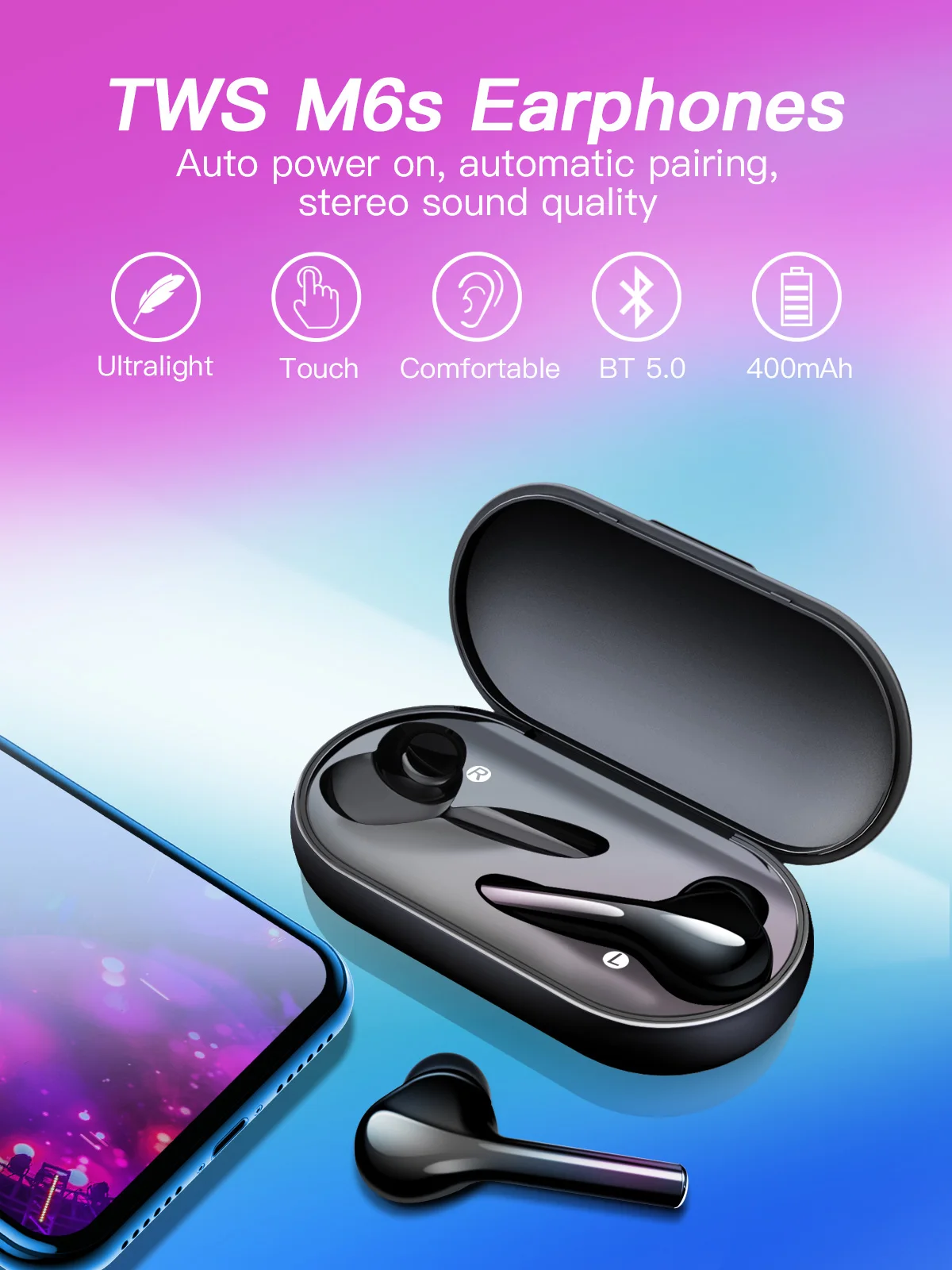 FONKEN наушники-вкладыши TWS с M6s Беспроводной наушники 5,0 Bluetooth стерео наушники в ухо спортивные наушники Handsfree с зарядный чехол для телефона