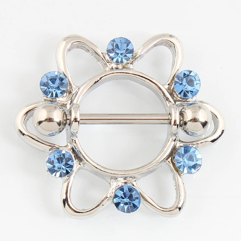 Розничная продажа 2 шт./лот кольцо для пирсинга сосков без никеля Синие стразы