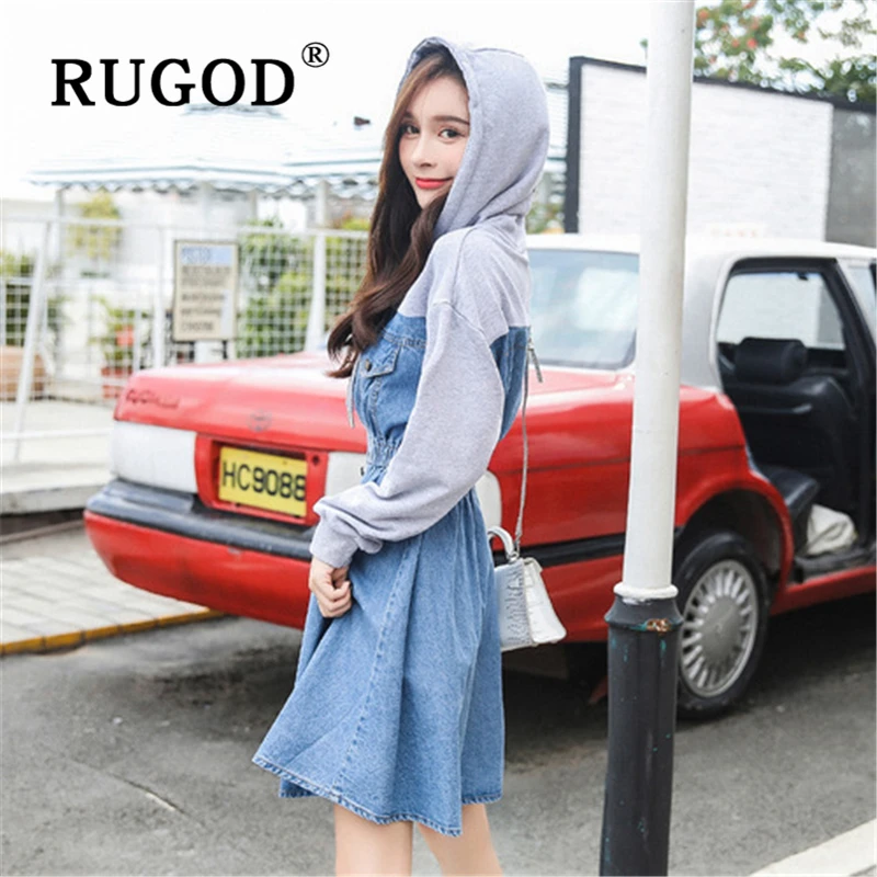 RUGOD-джинсовое платье для женщин элегантное джинсовое с длинными рукавами и