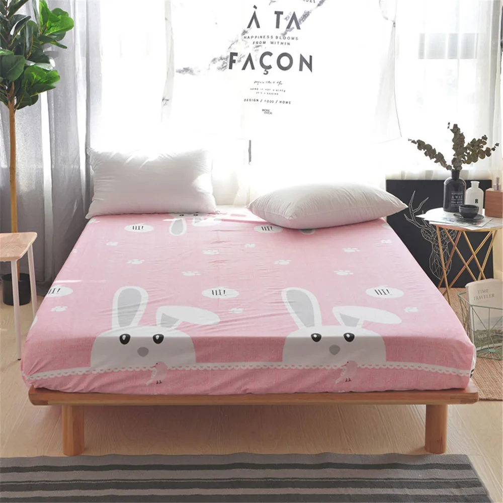 Милая розовая простыня с рисунком кролика из мультфильма эластичная Простыня 100%