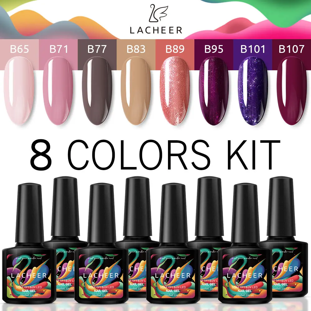 8PCS SET Lacheer УФ-гель для ногтей набор нужна Светодиодная лампа Гибридный гвоздь лак Полупостоянный УФ Гель-лак для ногтей Набор лаков длительного действия гель - Цвет: 8PCS SET