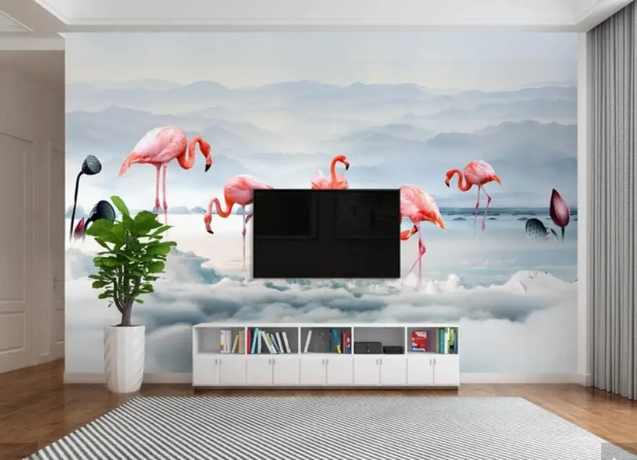 3D печатные туманные облака Фламинго настенная бумага роспись искусство